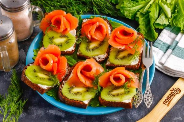 Бутерброды с красной рыбой и киви - просто,вкусно - фоторецепт пошагово