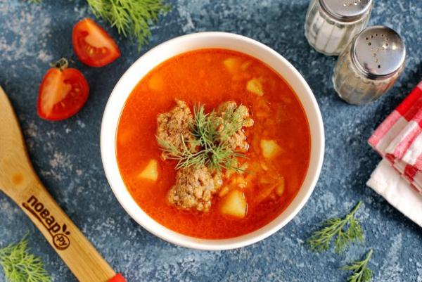 Томатный суп с рисом и фрикадельками - просто,вкусно - фоторецепт пошагово