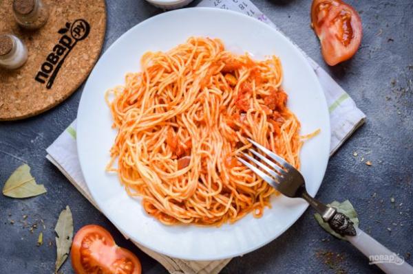 Спагетти с томатами в собственном соку - просто,вкусно - фоторецепт пошагово