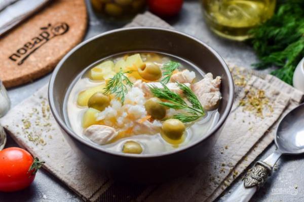 Суп с курицей и оливками - просто,вкусно - фоторецепт пошагово