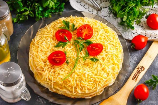 Блинный торт с помидорами и сыром - просто,вкусно - фоторецепт пошагово